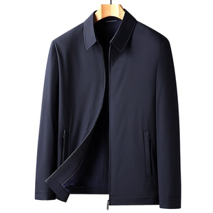 普洛克正品 藏蓝色翻领商务男夹克衫行政茄克外套加肥加大码外套