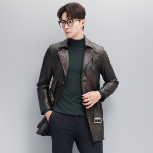 春外套 真皮衣A级绵羊皮立领短机车皮夹克潮中长款 普洛克正品 男装