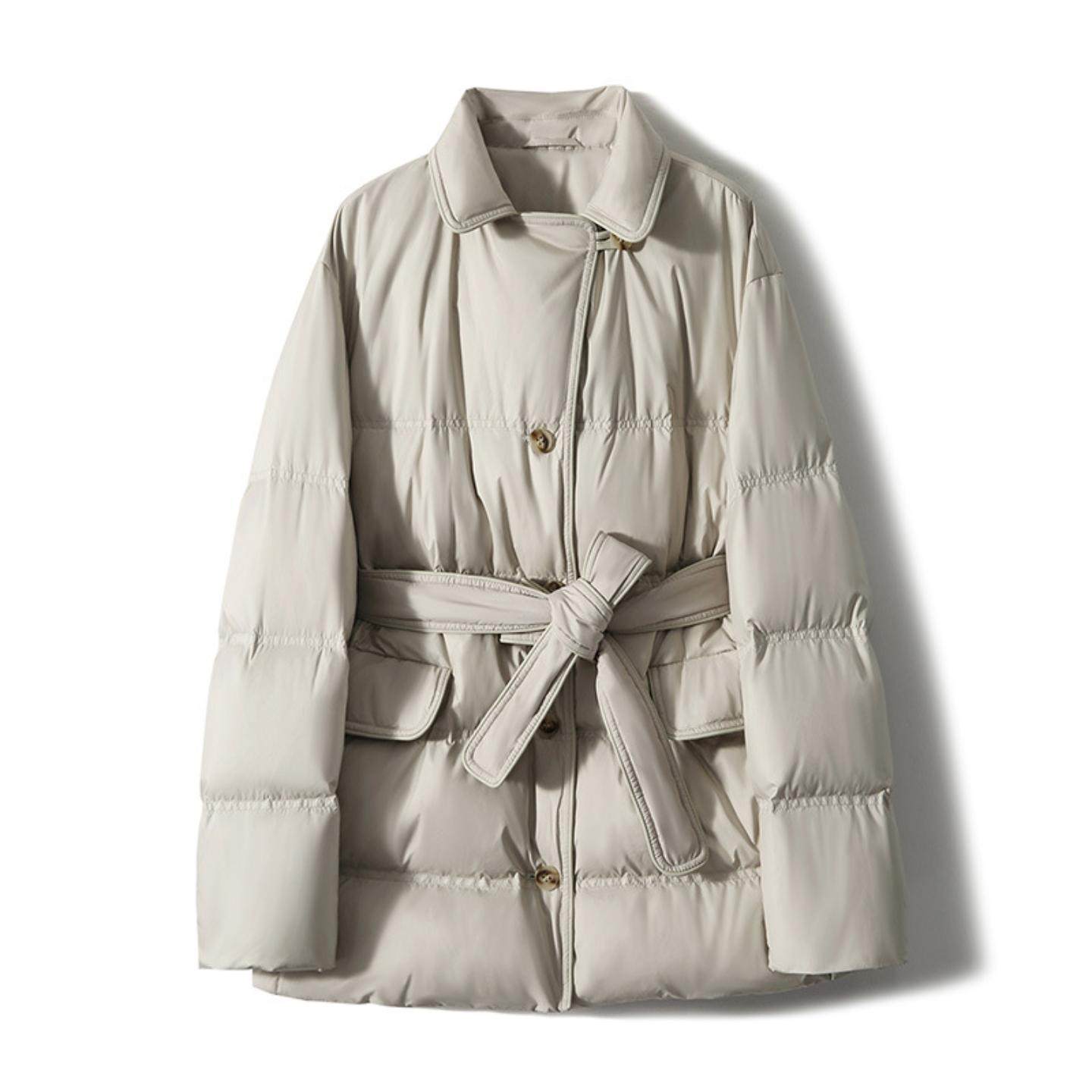 普洛克正品 95白鹅绒收腰翻领羽绒服黑色冬季女装短款通勤外套