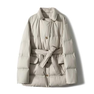 普洛克正品 95白鹅绒收腰翻领羽绒服黑色冬季女装短款通勤外套