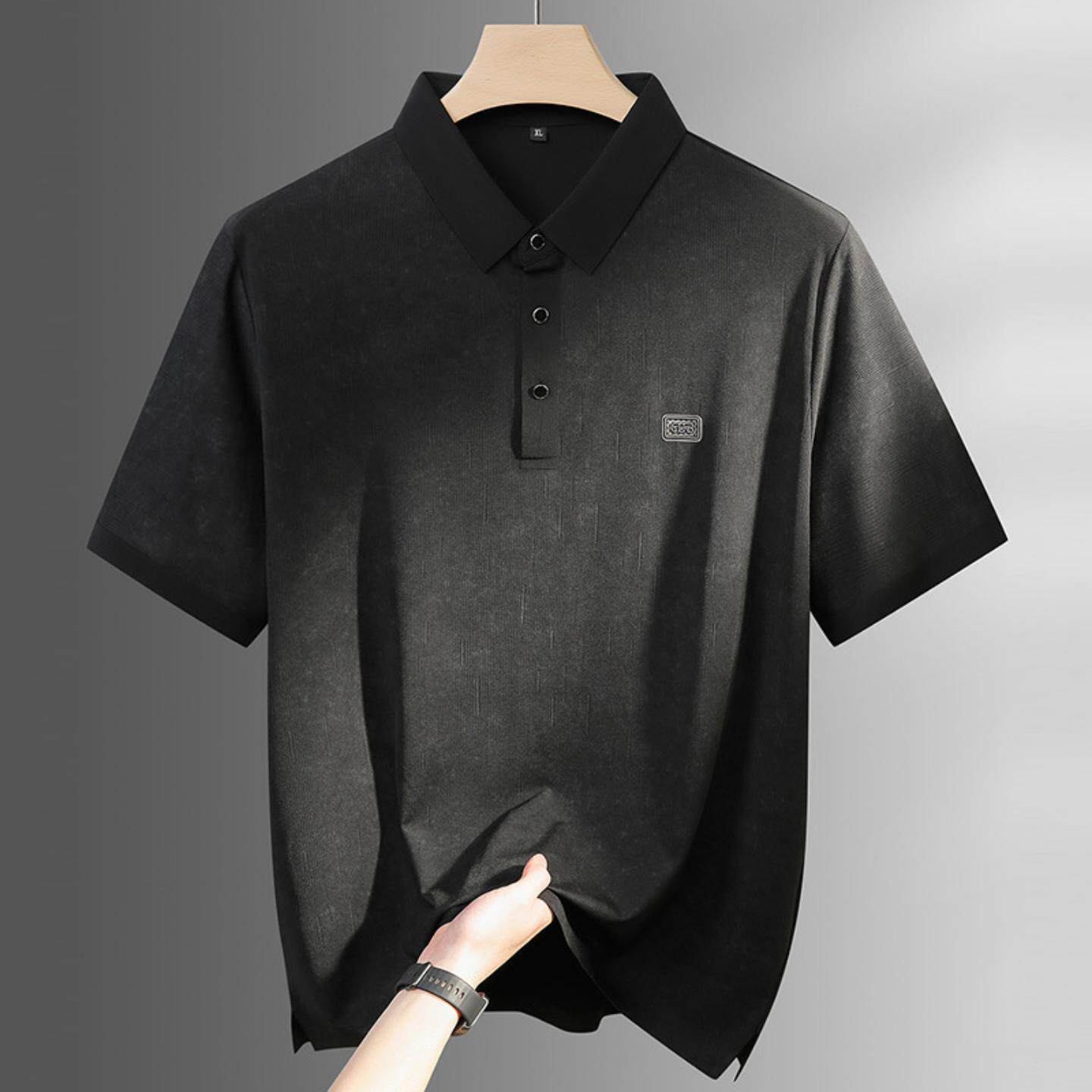 普洛克正品男装 大码t恤夏体恤弹翻领短袖商务冰丝免烫宽松衫亲子