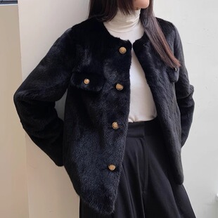 普洛克正品 紫标白貂整貂黑天鹅绒水貂皮草外套冬貂皮大衣女夹克