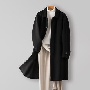 普洛克正品 羊绒大衣长款翻领羊毛大衣男高端商务呢子黑色冬外套