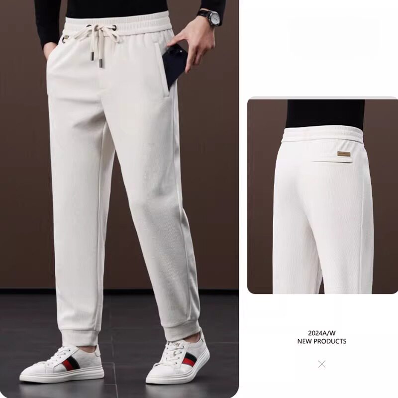 普洛克正品 春秋冬雪尼尔海草纹直筒宽松厚保暖爸爸男裤束脚裤子