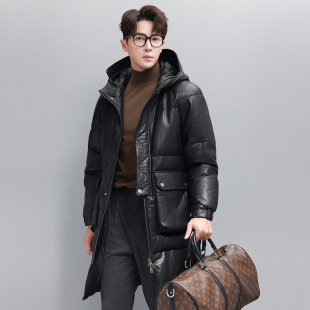 普洛克正品男装 绵羊皮羽绒服真皮衣翻领鹅绒服皮夹克加绒厚外套