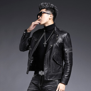 普洛克正品男装 皮毛一体狐狸毛领獭兔毛内胆真皮草大衣短款外套