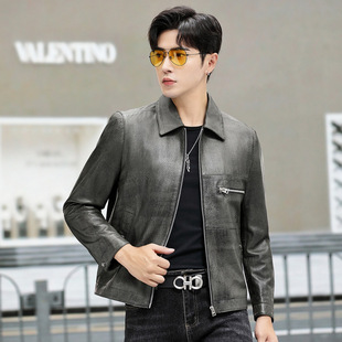 普洛克正品 原生态皮毛一体真皮衣宽松机车夹克羊毛皮草外套 男装