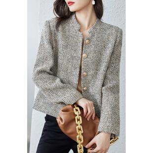 普洛克正品 小香风外套春秋季女装粗花毛呢短款时尚白色户外上衣