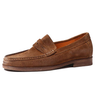 普洛克正品 高端反绒头层牛皮正装真皮鞋固特异翻毛一脚蹬鞋男鞋