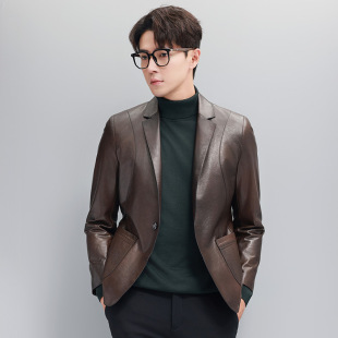 宽松外套 真皮衣绵羊皮风衣长过膝双排扣大衣西装 普洛克正品 男装