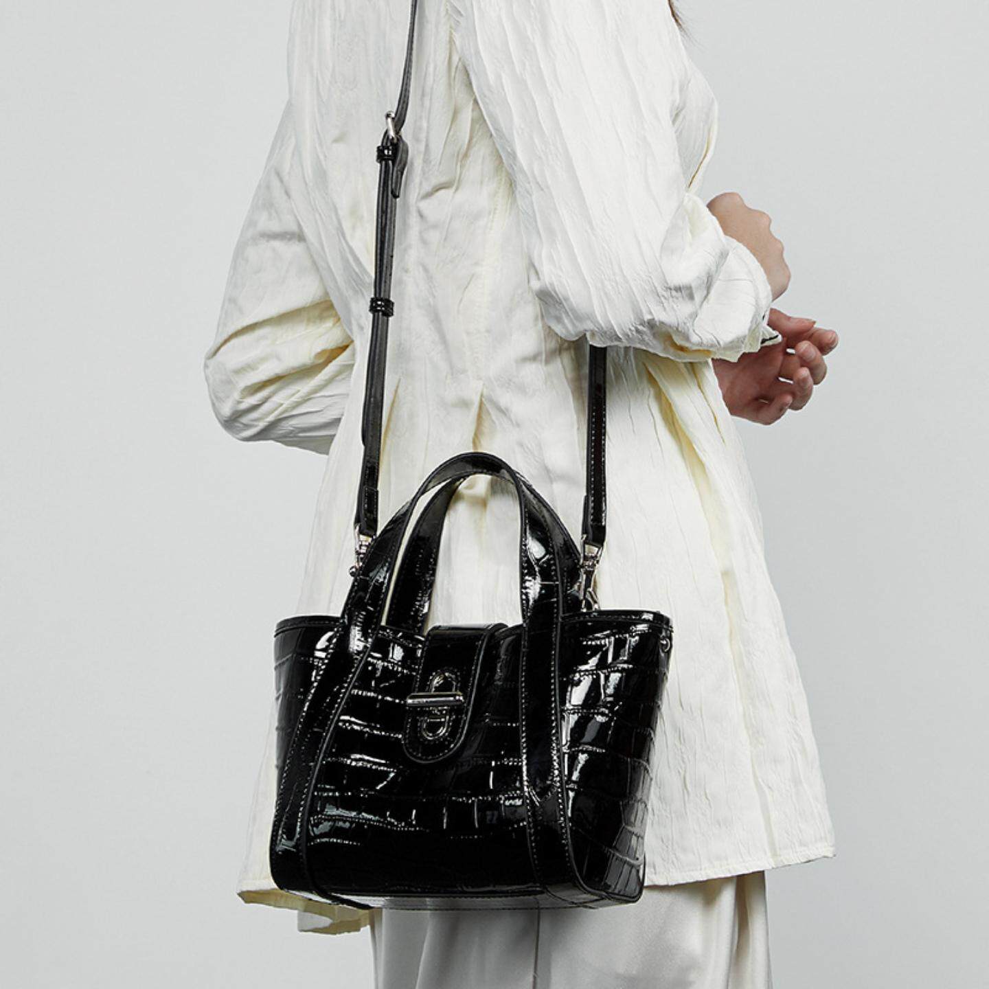 普洛克正品 女包通勤斜挎包鳄鱼纹轻奢小众高级感菜篮子托特包包