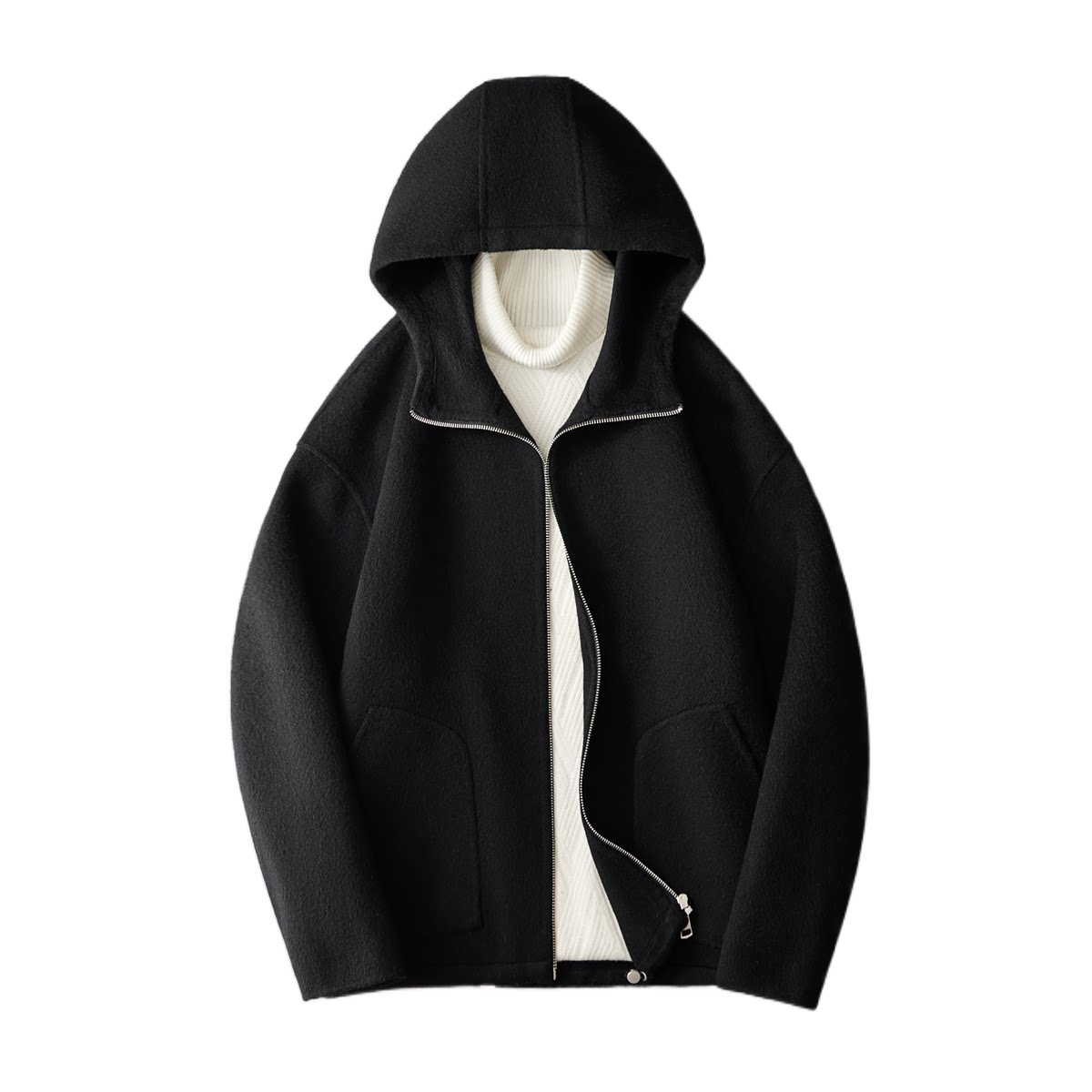 普洛克正品 羊毛黑色秋冬毛呢大衣夹克男连帽青年户外外套