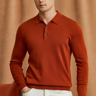 普洛克正品  高端精纺超细羊毛衫男薄款羊毛翻领打底针织衫