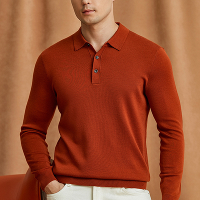 普洛克正品  高端精纺超细羊毛衫男薄款羊毛翻领打底针织衫