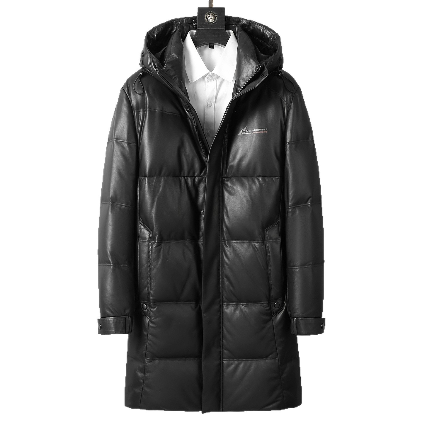 普洛克正品 真皮羽绒服连帽中长款绵羊皮外套保暖鹅绒风衣外套厚