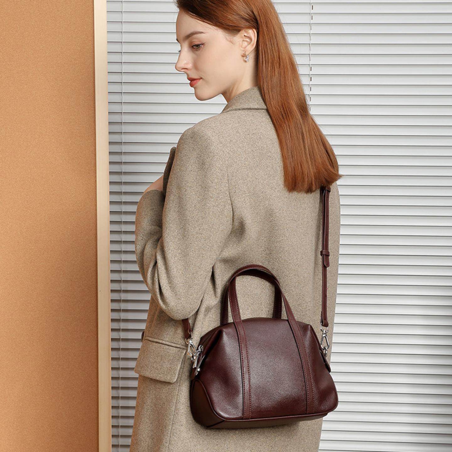 普洛克正品 头层牛皮高级感小众真皮单肩波士顿枕头包手提斜挎包