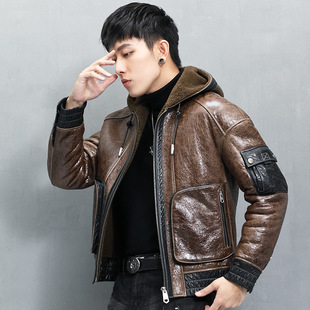 普洛克正品 新真皮衣绵羊皮短皮夹克休闲帅气棒球服薄外套潮 男装