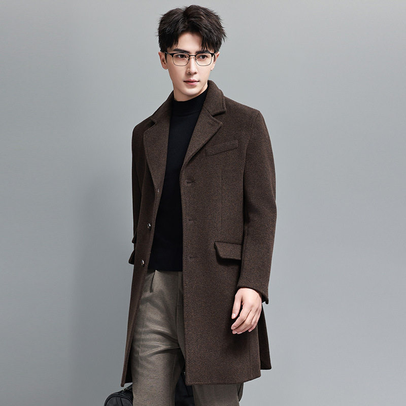普洛克正品男装 毛呢大衣中长西装领羊绒风衣新双面呢子外套加厚