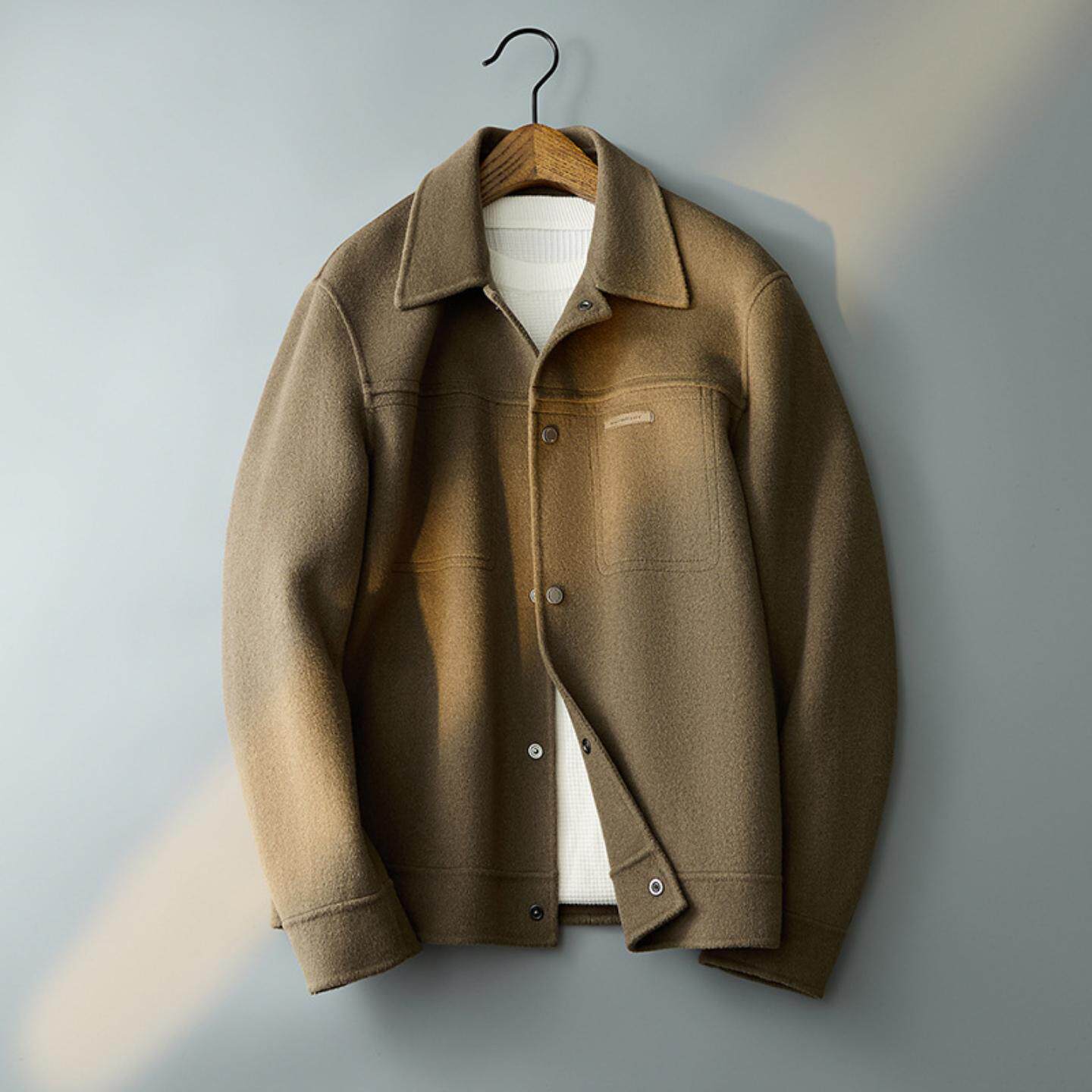 普洛克正品 风男青年毛呢短款大衣英伦风休闲羊毛翻领夹克外套潮