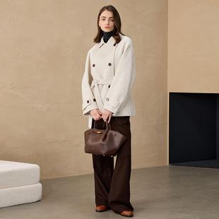 普洛克正品 小个子大衣休闲毛呢风衣短款外套羊驼毛双面呢秋冬女