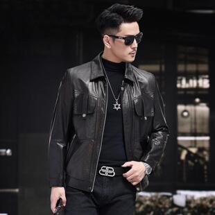 外套帅气 真皮衣机车服飞行员头层软牛皮夹克修身 普洛克正品 男装