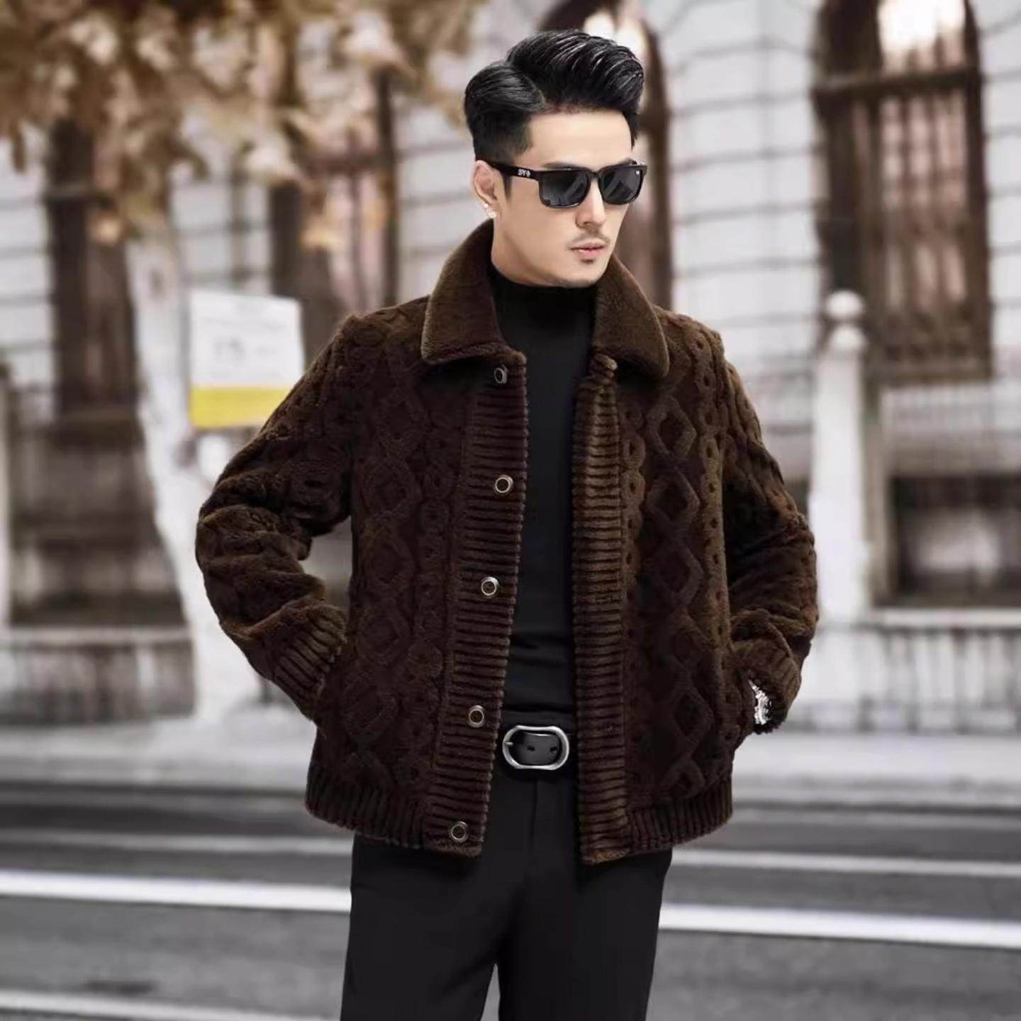 普洛克正品 套男冬季皮毛一体皮衣双面穿真皮草大衣短款羊毛夹克