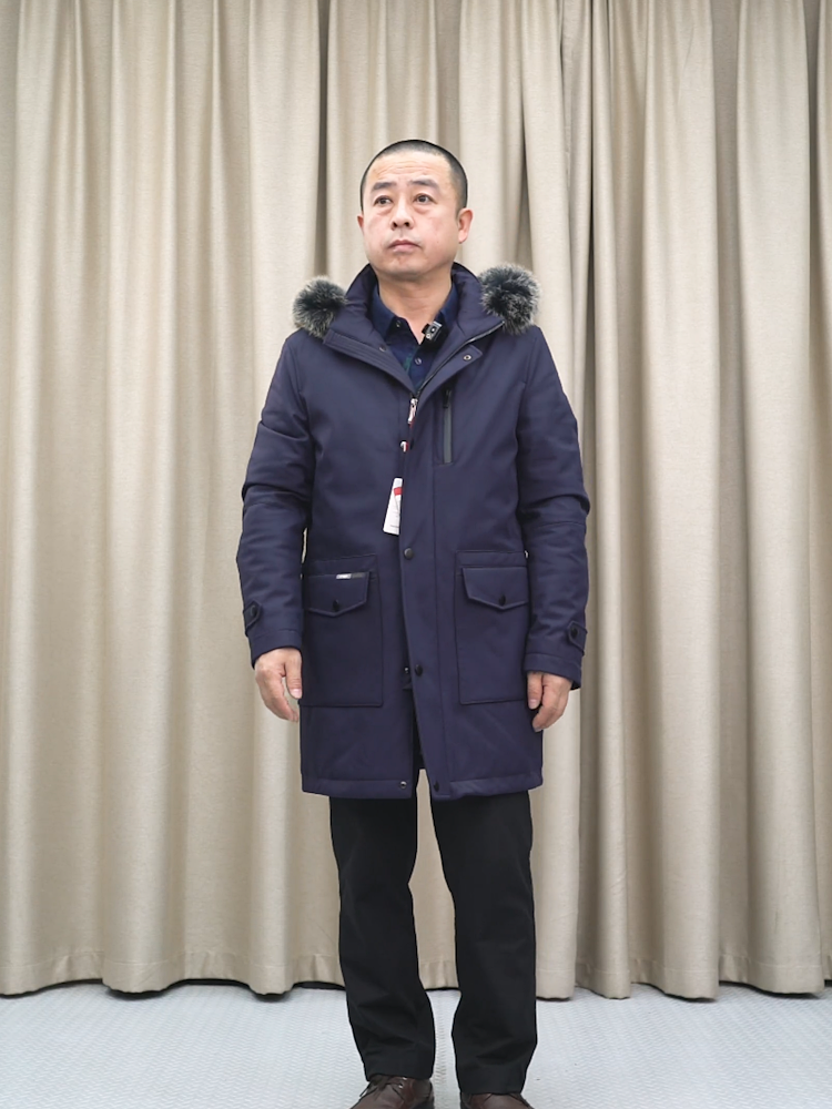 厚蓝色羽绒服男 狐狸毛领 普洛克 可脱帽中长款户外运动羽绒外套