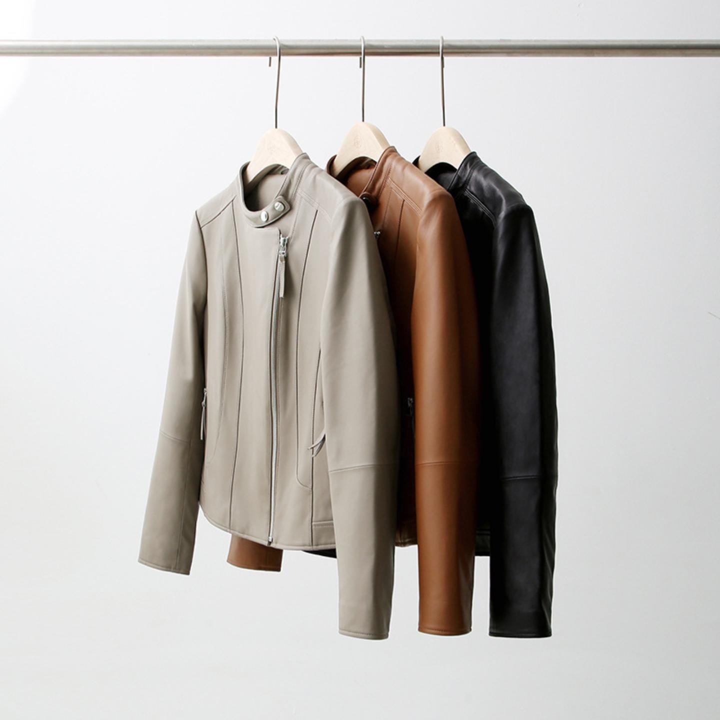 普洛克正品 磅绵羊皮外套短款立领修身机车真皮皮衣女绵羊皮夹克