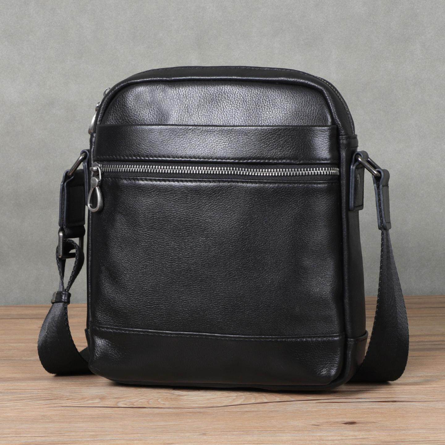 普洛克正品 男包单肩包男斜挎包头层牛皮竖款休闲斜背包真皮小包