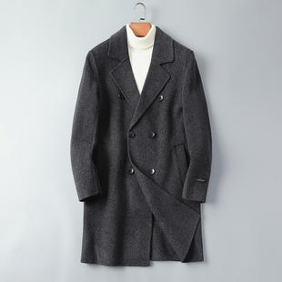 普洛克正品 冬新款男士阿尔巴卡双面羊毛外套中长款全毛呢大衣潮