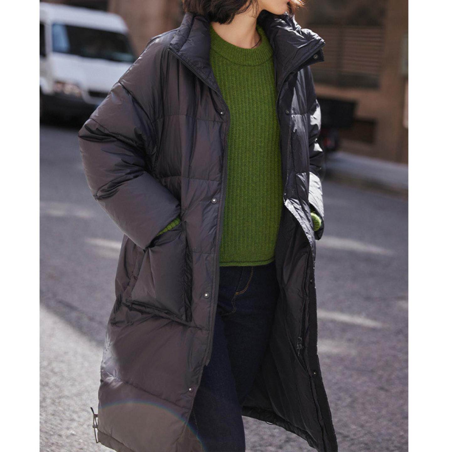 普洛克正品 90白鹅绒工装羽绒服女装中长款加厚冬季女款黑色百搭