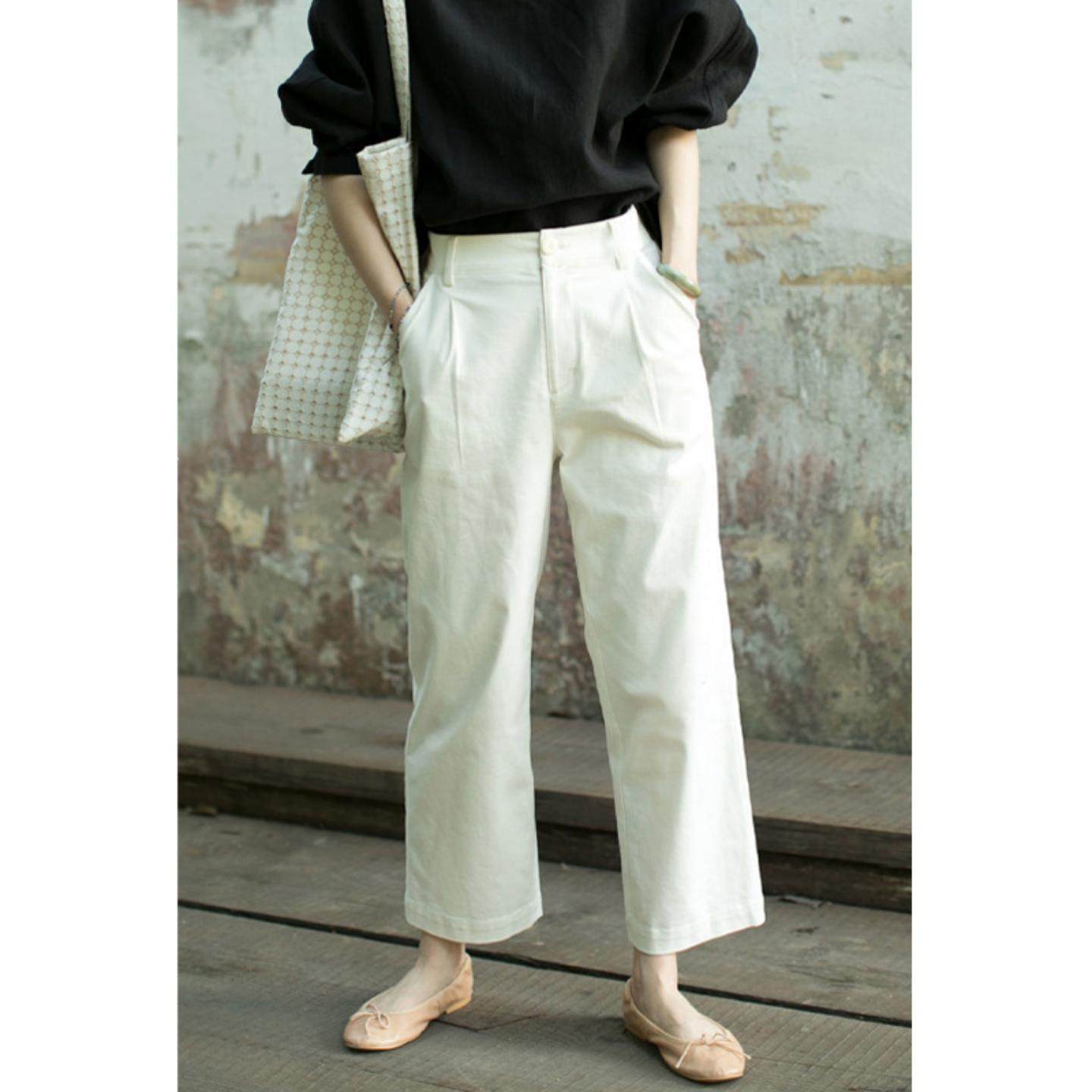 普洛克正品 春夏秋阔腿裤女新款秋夏宽松高腰舒适九分工装长裤子