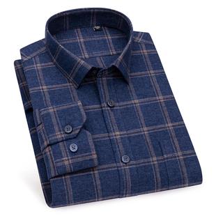 商务休闲中青千鸟格衬衣寸衫 绵磨毛衬衫 混纺秋冬男士 普洛克正品