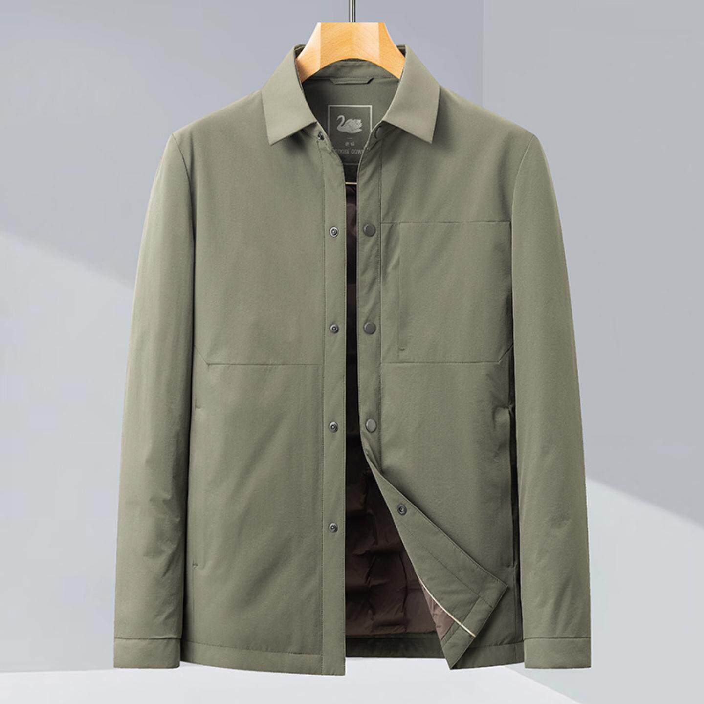 普洛克正品 秋冬鹅绒保暖翻领衬衣版轻奢商务加厚羽绒青年外套男