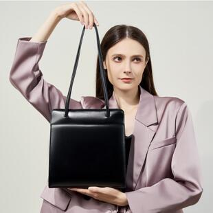 普洛克正品 头层牛皮真皮托特包高级感水桶包复古气质红色包包女