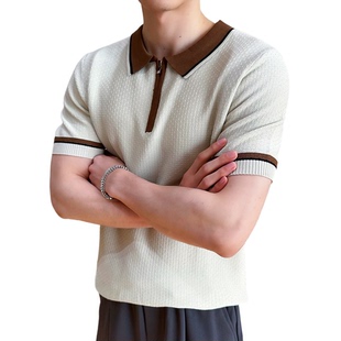 普洛克正品 冰麻纱针织短袖POLO衫男透气宽松翻领T恤保罗衫