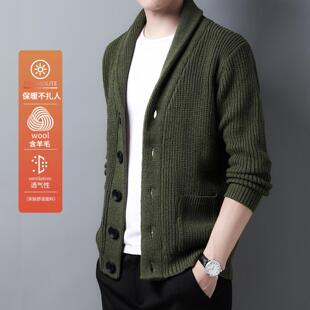 普洛克正品男装 秋厚纽扣开衫羊毛衫青果领毛衣外套领休闲针织衫