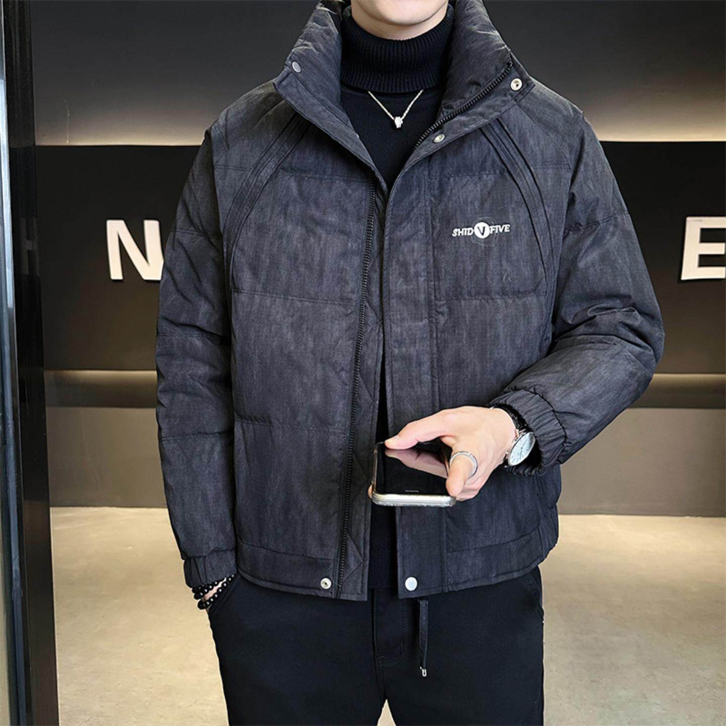 普洛克正品 轻薄羽绒服秋冬潮流翻领短款外套男士简约休闲夹克潮