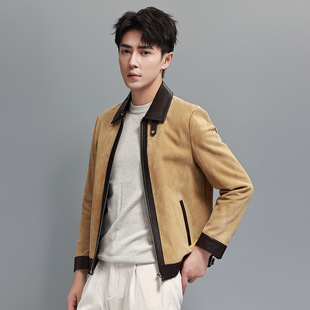 翻领羊皮皮夹克外套潮 反绒真皮衣进口绵羊皮短款 普洛克正品 男装
