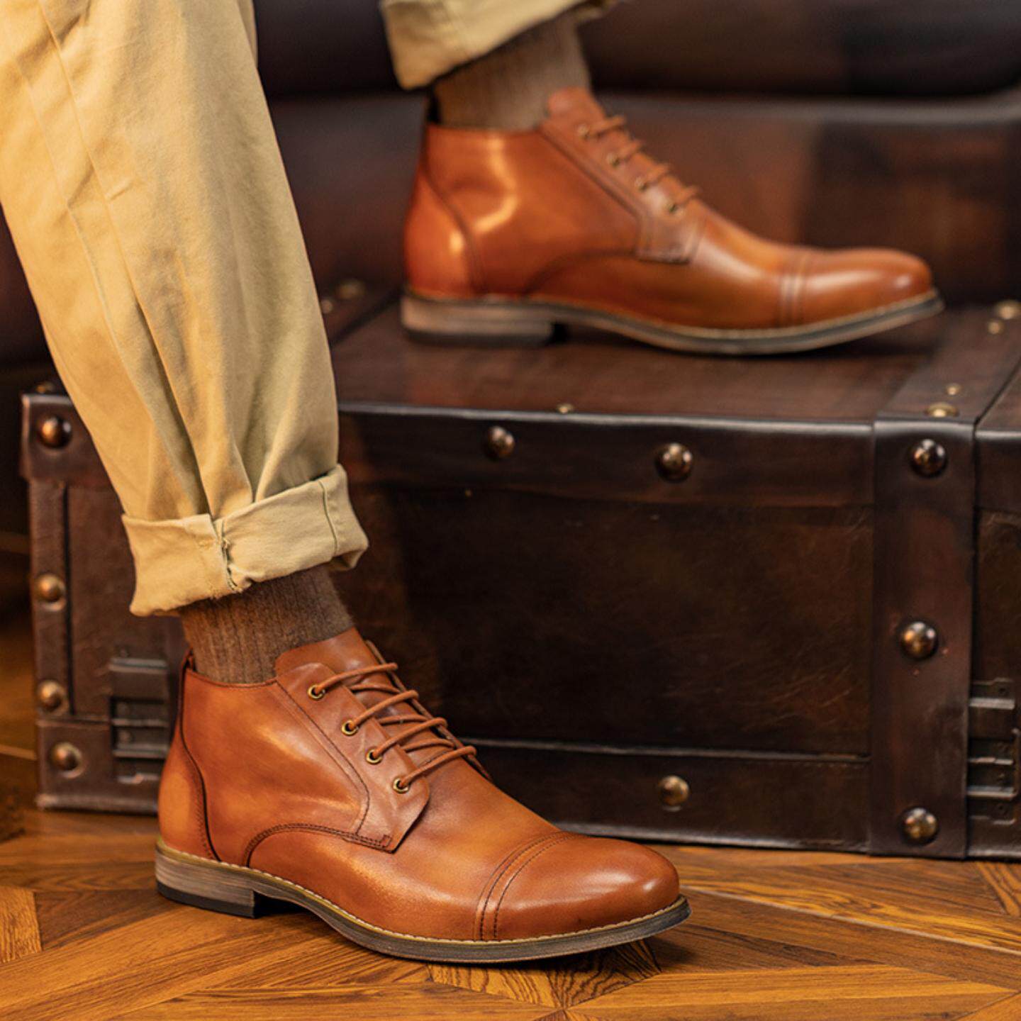 普洛克正品 爆款马丁靴男高帮加绒软皮男士真皮靴子牛皮休闲短靴