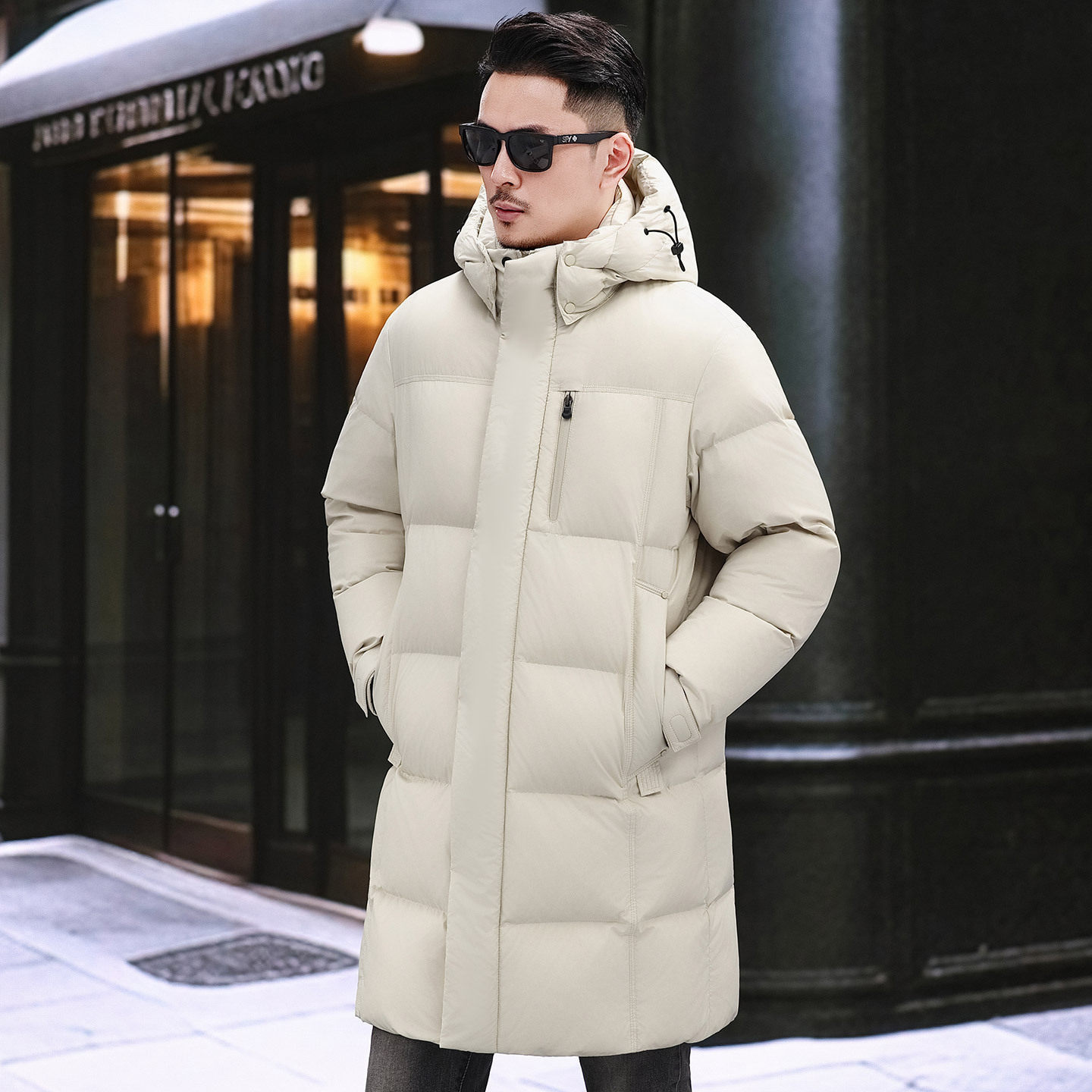 普洛克正品 高充绒量长款羽绒服时尚保暖百搭简约高品质男装外套