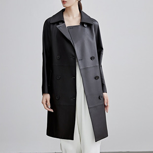 普洛克正品 女装秋冬季新款海宁真皮皮衣中长款绵羊皮风衣外套女