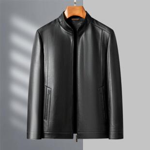 普洛克正品 商务休闲冬新款皮衣男翻领羽绒皮夹克中年爸爸装外套