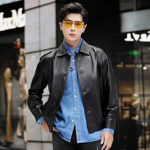 短款 编织真皮衣山羊皮新款 帅气机车皮夹克外套潮 男装 普洛克正品