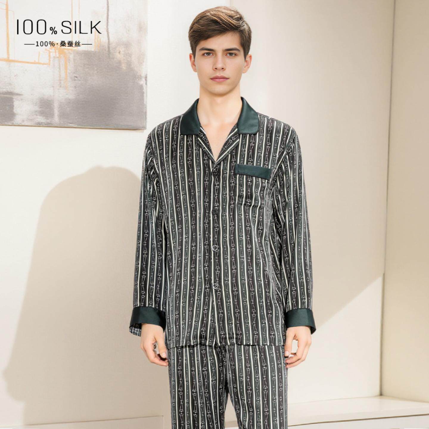 普洛克正品 真丝丝绒双层睡袍男秋冬100桑蚕丝绸高级感家居服晨袍