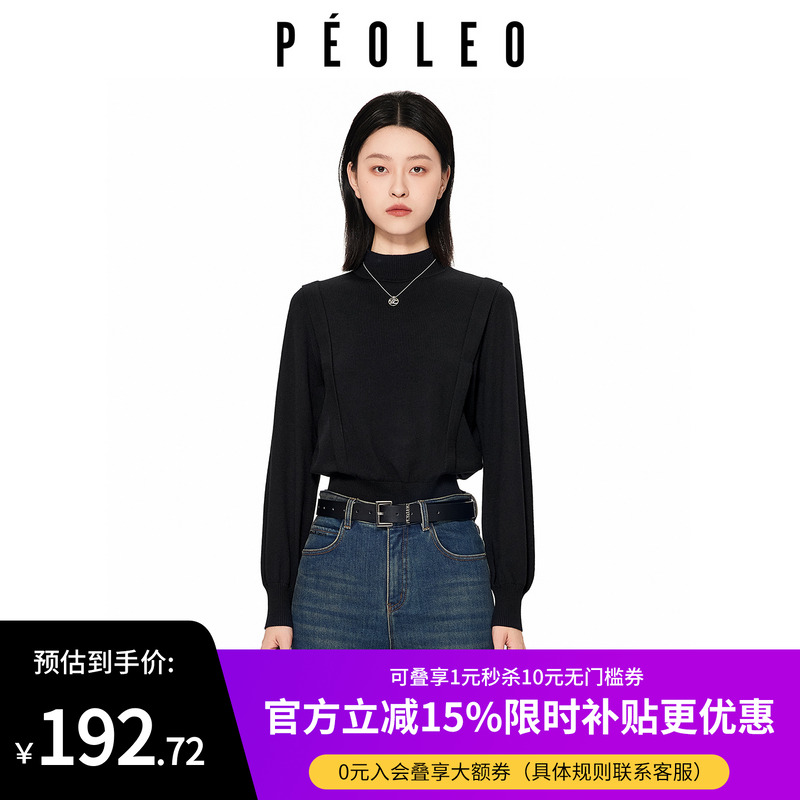 飘蕾黑色立领设计感毛衣2025冬新款宽松慵懒风假两件针织衫上衣