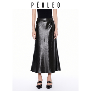 飘蕾商场同款皮革半身裙女26年春装黑色高腰显瘦百搭通勤A字长裙