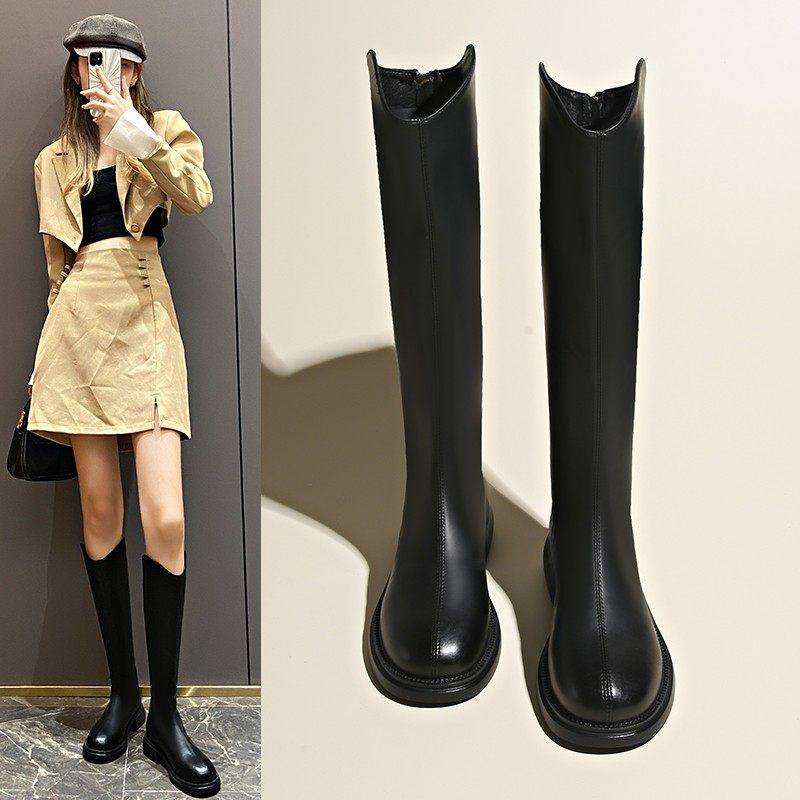 靴子女秋冬新款平底黑色长筒靴V口百搭显瘦长靴弹力高筒靴子,女鞋,骑士靴,淘宝优惠券,粉丝福利购,淘宝优惠卷
