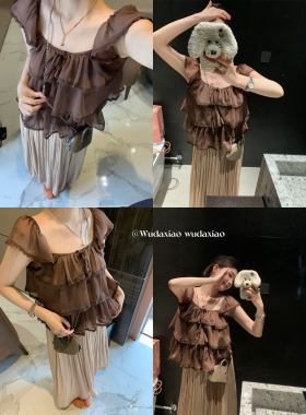 （吴大笑）晚汀柔叙～立体荷叶边千金感气质高级温柔显瘦飞袖上衣
