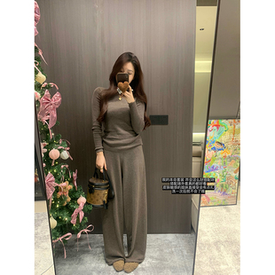 （吴大笑）松茶布拉克～慵懒松弛百搭显瘦中领针织上衣+裤子套装